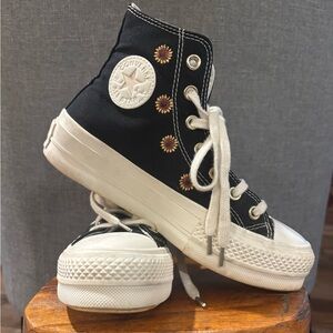Converse Black High-Tops with Floral Details